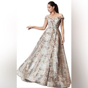 Cinderella - Beautiful Lightest Blue w Gold Embellishment off-the-Shoulder Gown